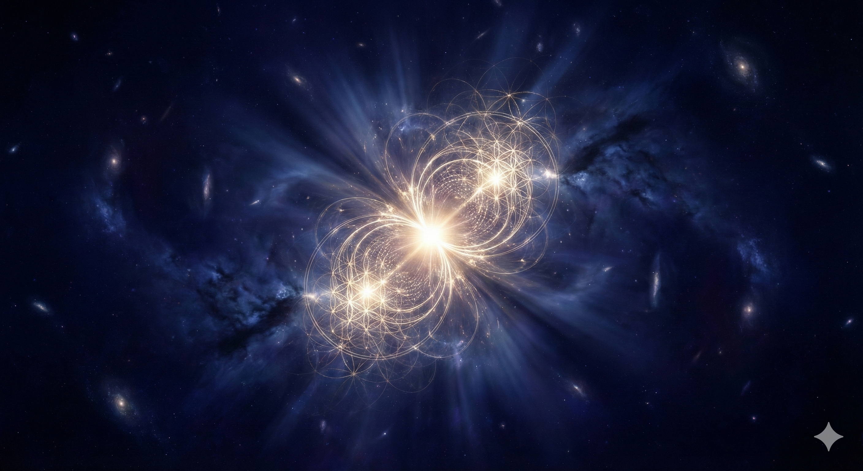 Bythos — The Source: Sacred geometry fractals of light emanating from a singularity in an infinite cosmic void